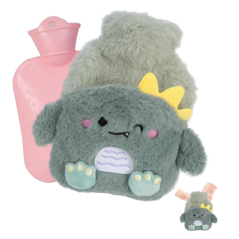 Flintronic Hot Water Bottle, 400ml Warm Water Bag with Plush Cover, Hot Water Bottle Cosy Fluffy Soft Plush Cute Pattern, Hot Water Bag for Neck, Shoulder Pain and Hand Feet Warmer (Dinosaur)